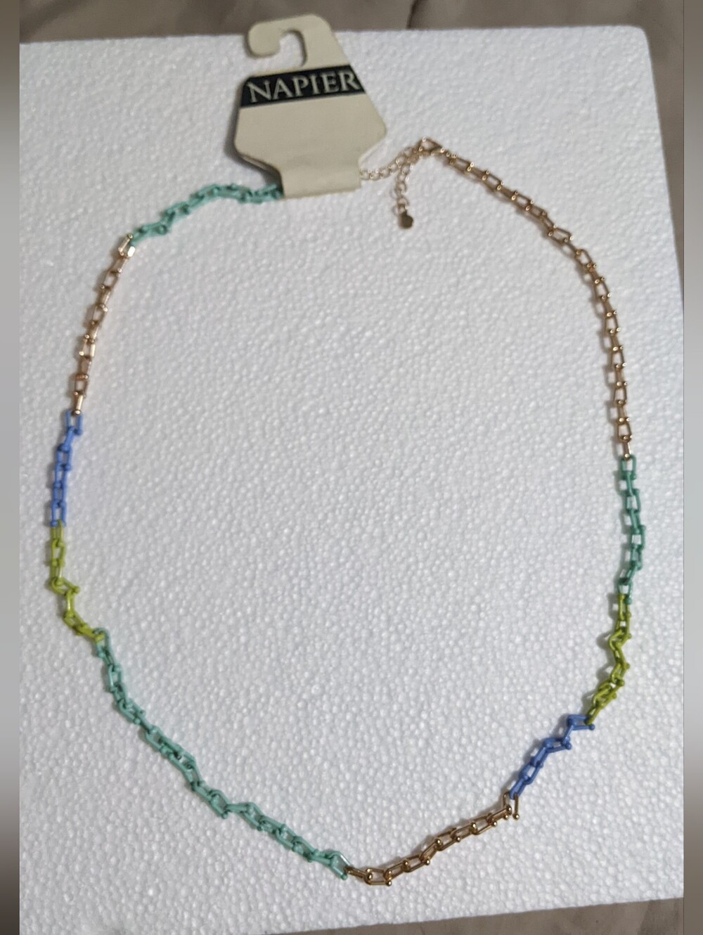 Napier Gold-Tone Necklace with Blue, Green and Lime Links